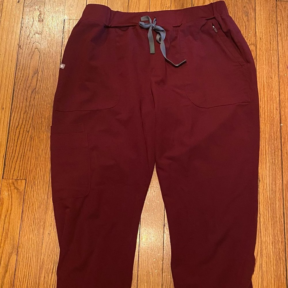 Figs Burgundy Taldora - Skinny Jogger Scrub Pants Large